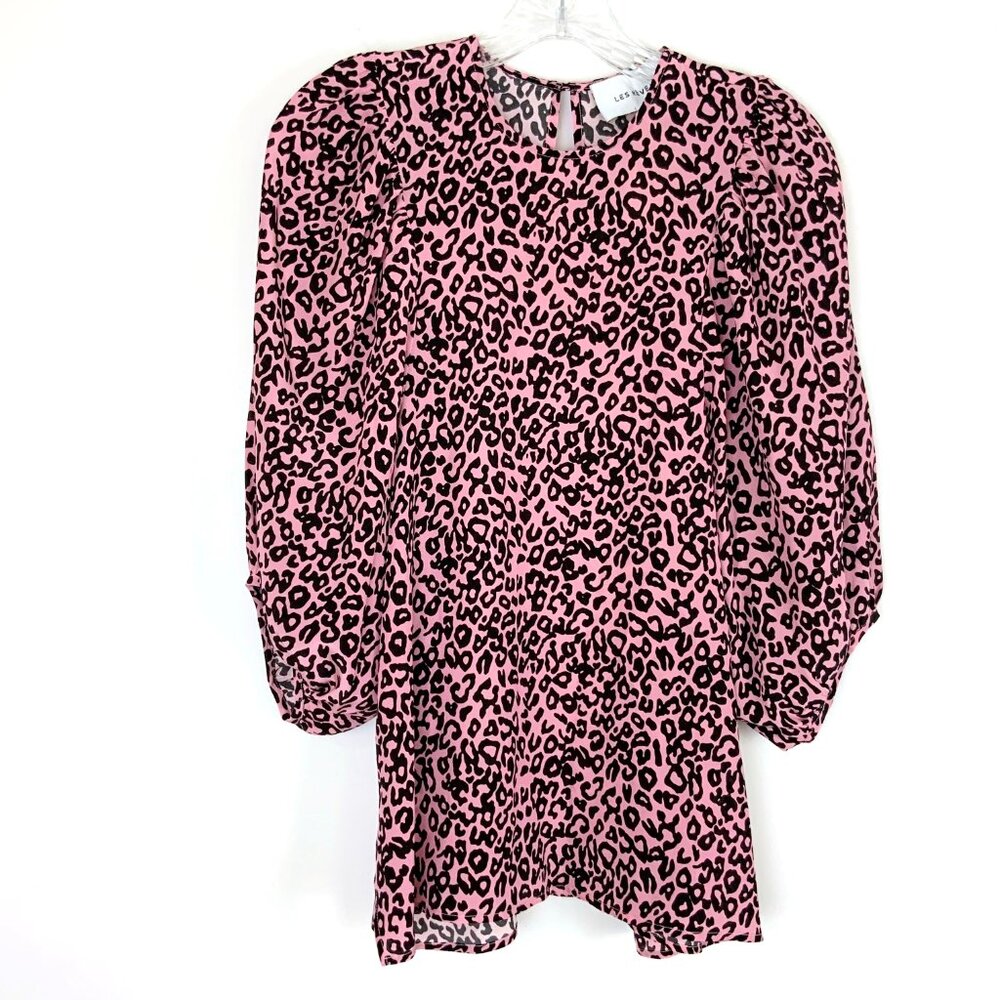 New Les Reveries Silk Balloon Sleeve Animal Leopard Print Blouse Pink Size 4 - Picture 2 of 16